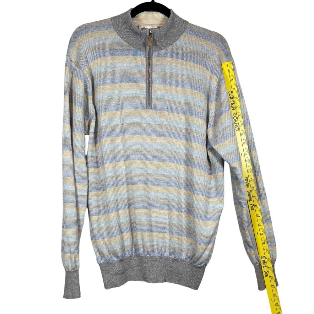 PETER MILLAR Men's 1/4 Zip Wool Linen Sweater, Striped, Size L - Picture 4 of 10